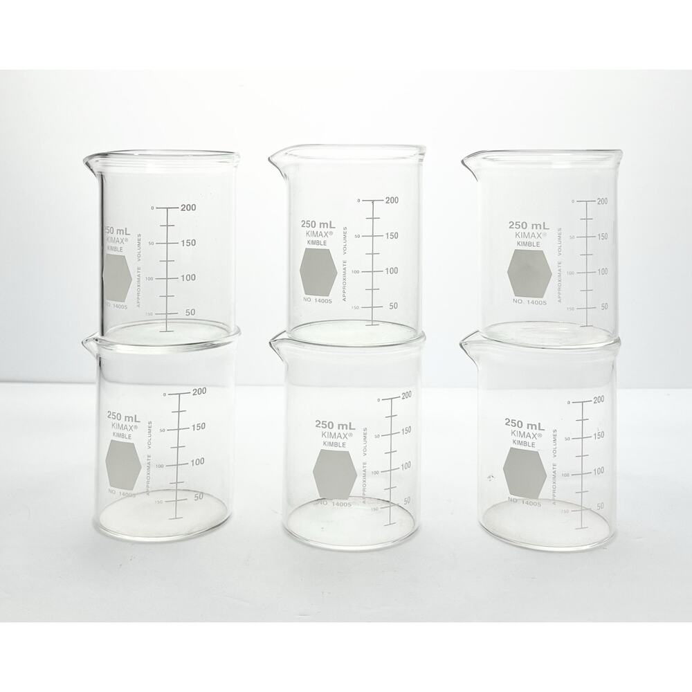 Set of 6 Kimax Kimble 250 ml Glass Beaker No. 14005 Chemistry Science - Picture 2 of 8